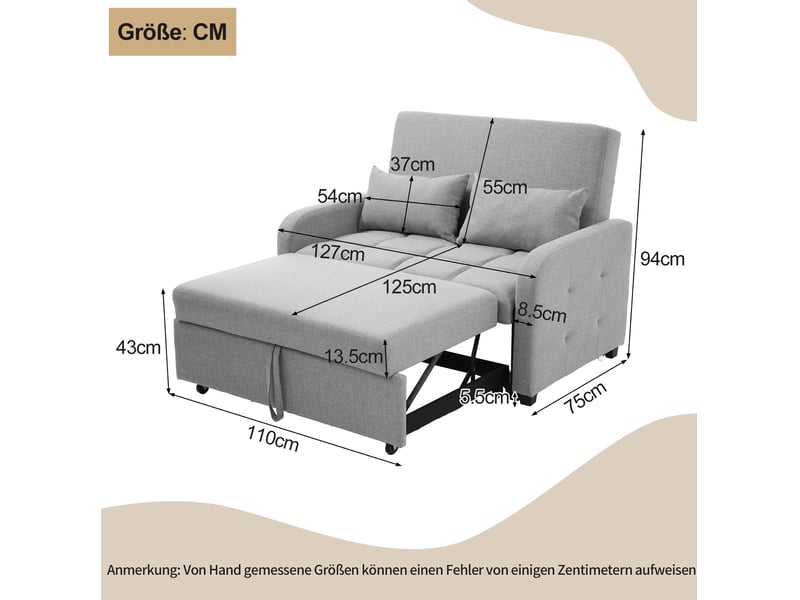  Canapé-lit pliant 127x75x94 127x180x57, dossier réglable 3 positions, bois et métal, gris ancien  - Conforama C