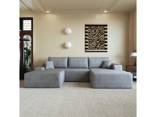 Canapé droit fixe <strong></strong> <strong></strong> 4 places Velours côtelé gris