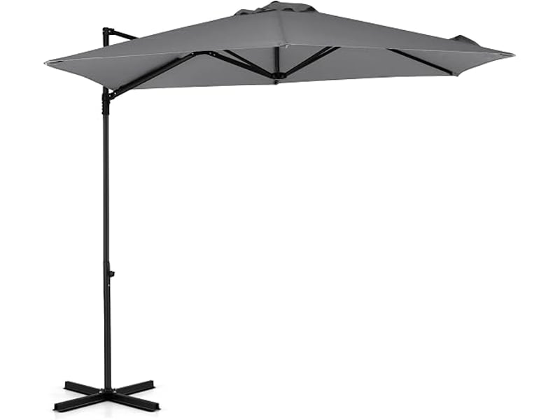  Parasol déporté hexagonale à pied, hauteur 240 cm | pivotant à 360°, manivelle, toile inclinable à double couche, parasol de jardin extérieur  - Conforama B