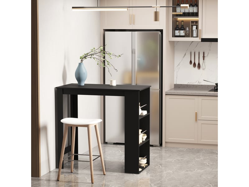  Table haute de bar, table de cuisine avec 3 étagères latérales, style moderne, pour salle à manger ou salon, 112 x 57 x 106 cm, noire  - Conforama C