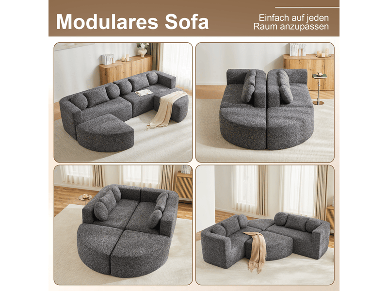  Canapé modulable noir convertible chenille 292cm  - Conforama D