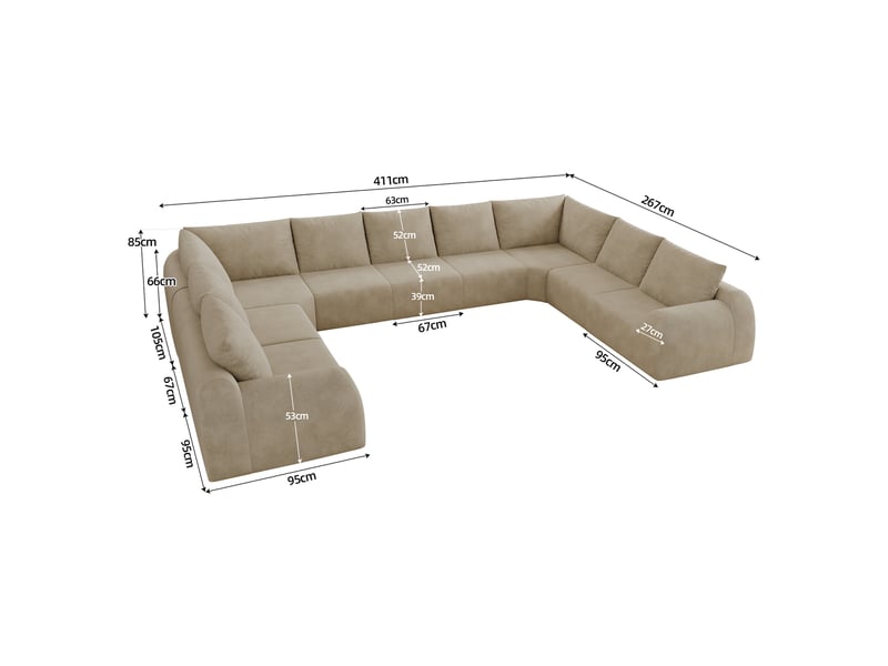  Canapé en u kaki 411 cm sans armature en mousse compressée pour salon  - Conforama C