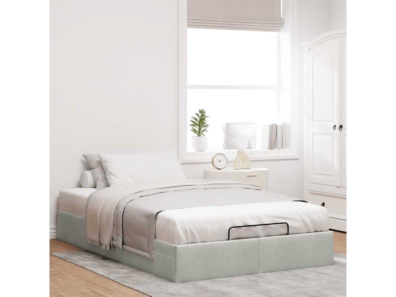 Lit double- lit adulte - cadre de lit ottoman sans matelas gris clair 120x200 cm velours - Conforama B