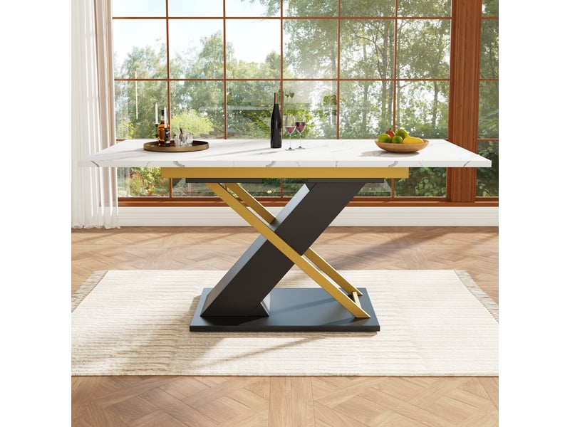 Table à manger extensible 120–160 cm, blanc effet marbre, noir et doré Fay Lum - Conforama D