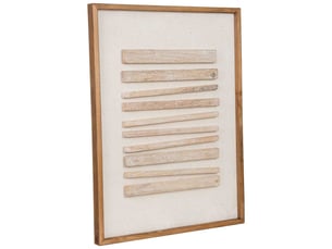 Tableau artisanal en bois recyclé relief beige et blanc 62x4x82 cm h
