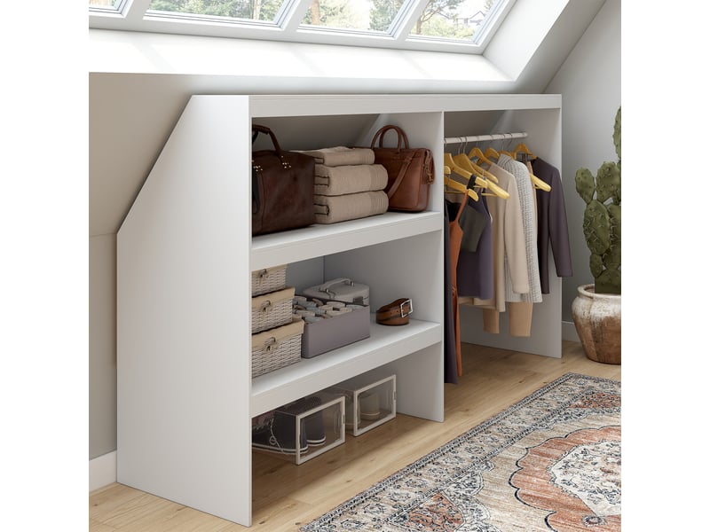 Kit dressing sous pente avec étagère 2 niveaux et penderie extensible tomi 195 x 50 x 70-110 cm blanc  - Conforama B