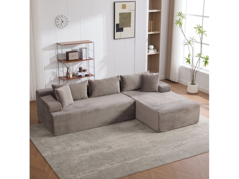 Canapé d'angle modulable 4 places en chenille gris avec méridienne droite - Conforama C