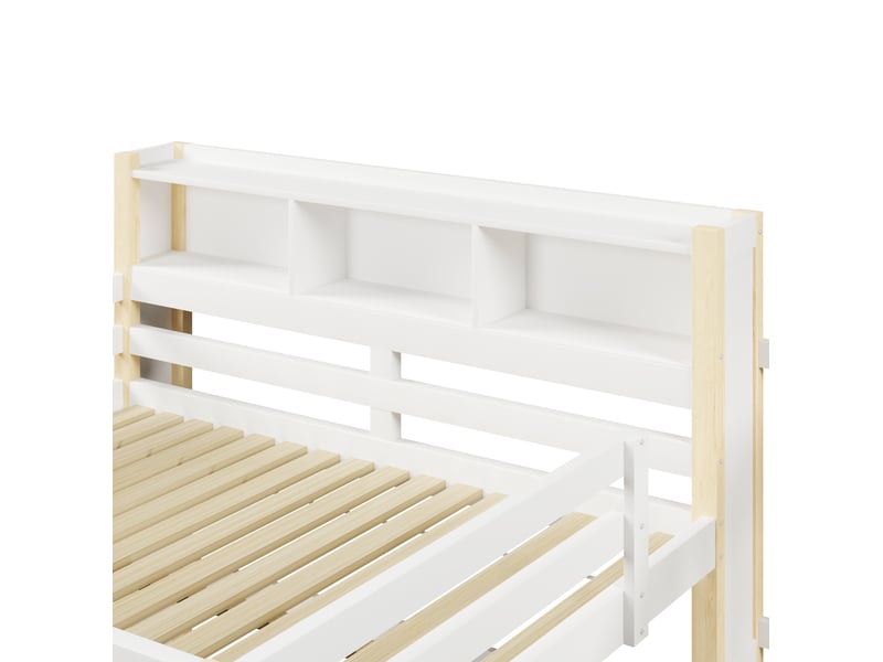  Lit mezzanine enfant 140x200 cm, led, escalier de rangement, espace sous le lit, mdf, blanc et naturel, sans matelas  - Conforama E