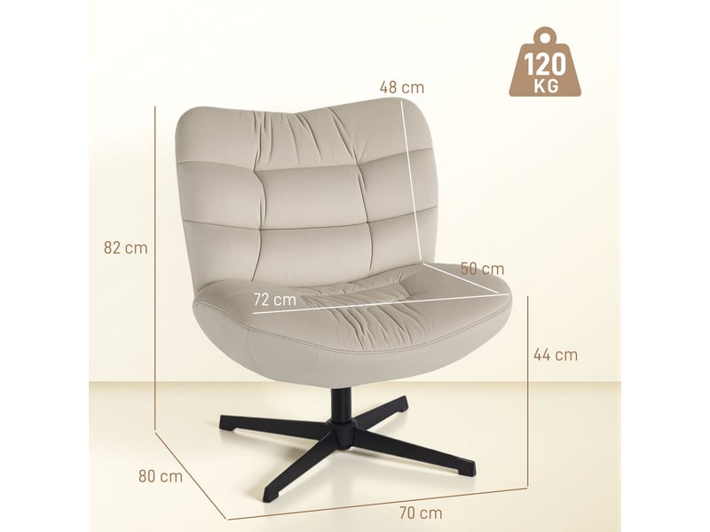  Fauteuil pivotant en chenille sans accoudoirs crème 70x80x82 cm  - Conforama C