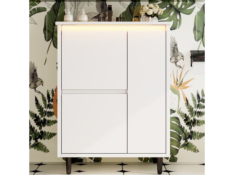 Meuble vasque blanc avec lavabo intégré, tiroirs et charnières amorties 61 cm - Conforama B