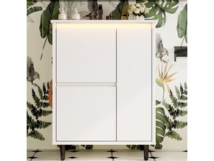 Meuble vasque blanc avec lavabo intégré, tiroirs et charnières amorties 61 cm