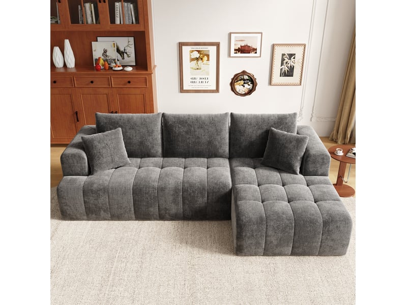  Canapé d'angle modulable 244,5 x 136 x 79 cm – gris – sans montage, design bas et confortable  - Conforama D