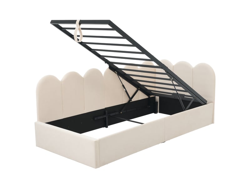  Lit coffre enfant 90x190 cm à barreaux, revêtement velours, beige, sommier en métal, sans matelas  - Conforama D