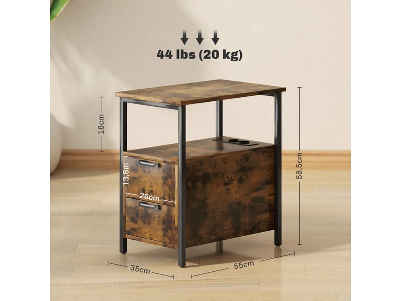 Table d’appoint avec station de charge et 2 tiroirs - lpospi - étagère ouverte, bois marron 55 × 35 × 58,5 cm - Conforama D