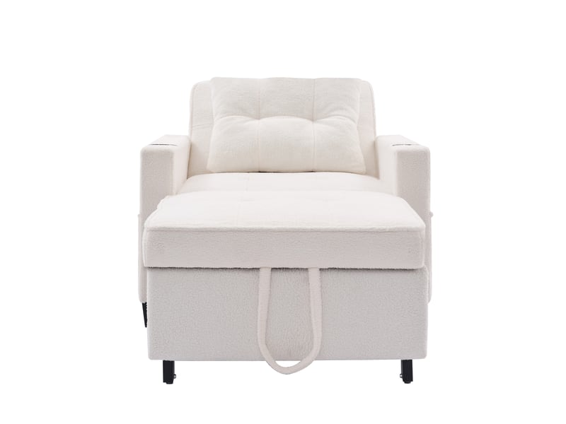  Fauteuil convertible tcqpz 3 en 1 74 x 87 x 84 cm avec porte-gobelets et port usb blanc  - Conforama A
