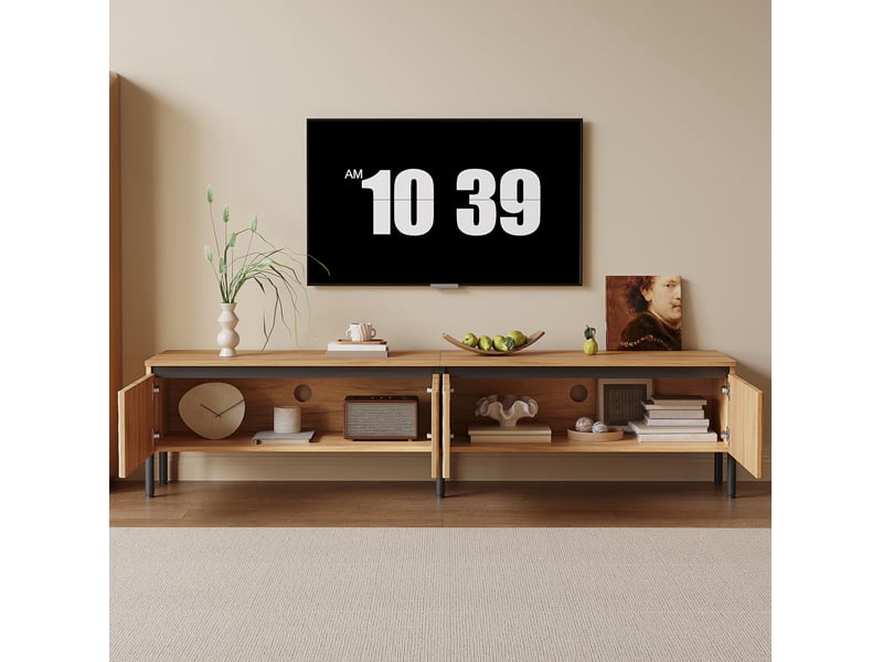  Meuble tv modenvie 180 x 35 x 43 cm à 4 portes ondulées, panneaux de particules et mdf naturel  - Conforama E