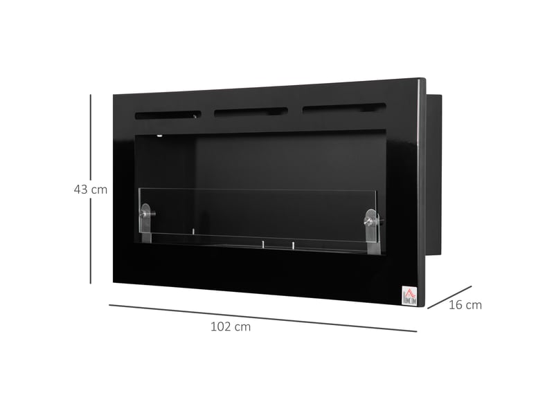  Cheminée bioéthanol murale encastrable brûleur 2,8 l, environ 3,5 h de durée de combustion dim. 102l x 16l x 43h cm couverture 25-30 m² métal  - Conforama C