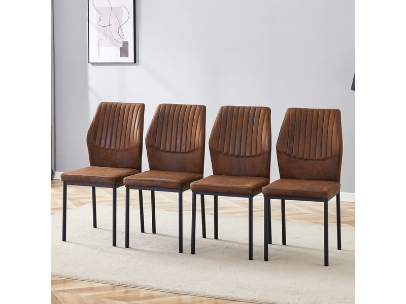  Lot de 4 chaises de salle à manger ergonomiques  - pieds antidérapants, tissu et métal - marron noir  - Conforama B