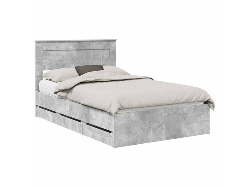  Lit double- lit adulte -  cadre de lit gris béton 135 x 190 cm bois ingénierie  - Conforama A