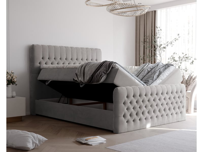  Lit adulte alba plus - 200x200 cm - matelas ressorts + surmatelas - coffre de rangement - velours doux hydrofuge gris ALBA PLUS - Conforama C
