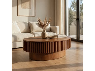 Table basse ovale coloris bois foncé <strong>MEULVA</strong> <strong></strong> - 60 cmx98 cm