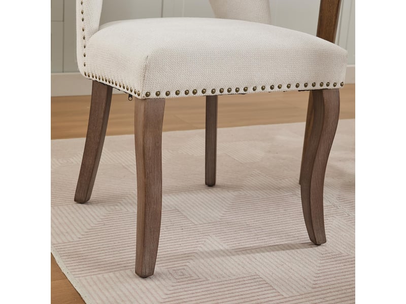  Lot de 2 chaises de salle à manger en tissu chenille beige W3223P404479 - Conforama E