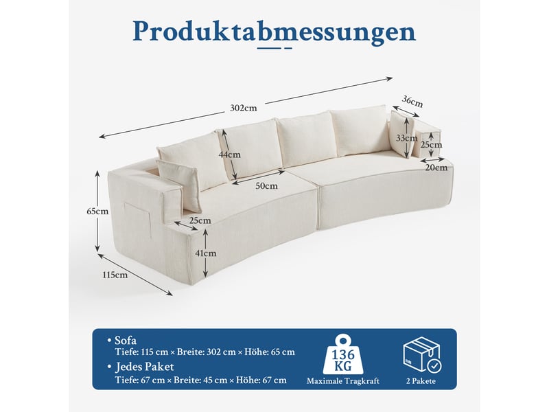  Canapé modulaire blanc en velours, canapé modulaire sans armature, assise profonde et enveloppante, style moderne  - Conforama B