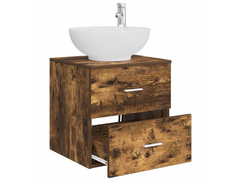  Vanité de lavabo mural, meuble de rangement chêne fumé 49.5x44.5x66.5 cm  - Conforama C