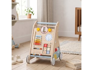 Chariot de marche en bois trotteur bébé avec tableau d'activités
