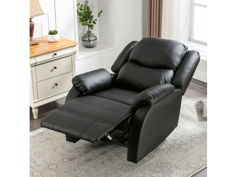  Fauteuil relax inclinable manuel 80x90x100 cm, déployé 165 cm, poche latérale, cordon de tirage, cuir pu, noir  - Conforama B