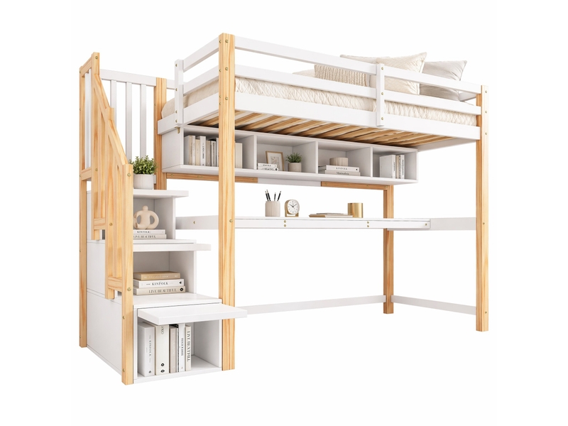  Modenvie lit mezzanine enfant 90x200 cm - avec bureau et rangement intégré - pour chambre d'enfant - blanc  - Conforama A
