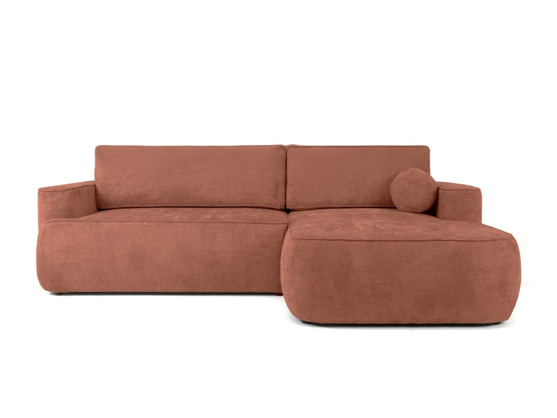Canapé d'angle droit cassis avec coffre de rangement en tissu chenille - terracotta CASSIS - Conforama A