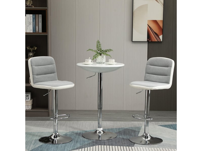  Table bar, table à manger moderne, bistro réglable, haute, comptoir, bureau, ronde, métal, laque abs, blanche, ø61x76-97 cm.  - Conforama D