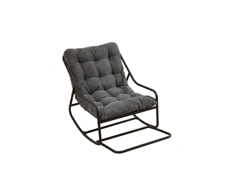  Fauteuil à bascule extérieur - 75x116x82cm - rocking chair de jardin avec coussin épais et moelleux - gris et noir  - Conforama A
