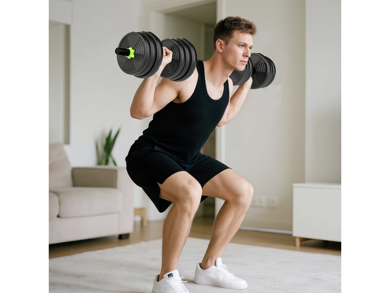  Ensemble d'haltères réglables 25 kg, haltères, barres d'haltères, ensemble de musculation  - Conforama C