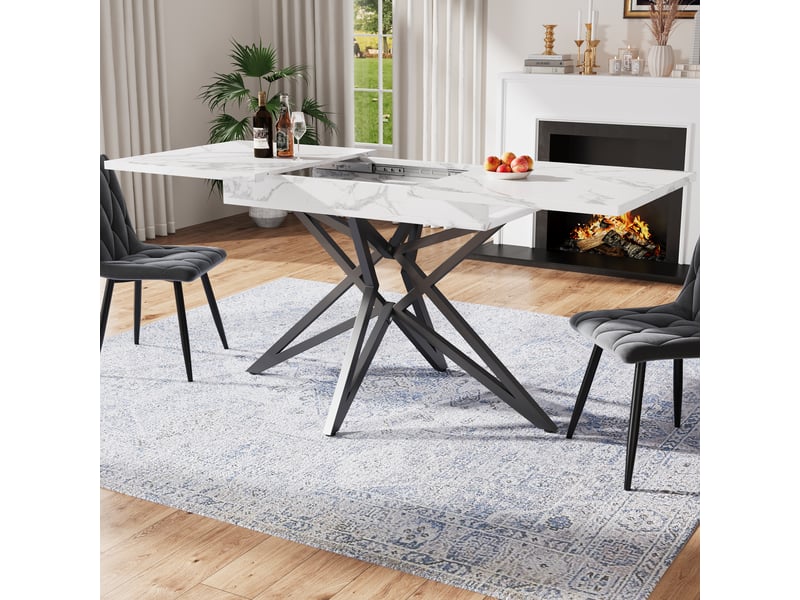  Ensemble table à manger extensible moderne, mdf noyer et velours gris, 120160×80 cm, 4 chaises  - Conforama B