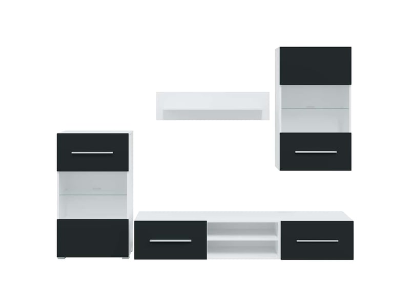  Lot de 5 meuble tv bas salon avec lumière led indigo mat bois d'ingénierie  - Conforama E