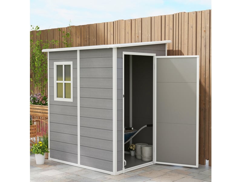  Abri de jardin 122 x 149 x 192177 cm – gris – porte verrouillable, fenêtre et toit monopente avec ventilation  - Conforama B