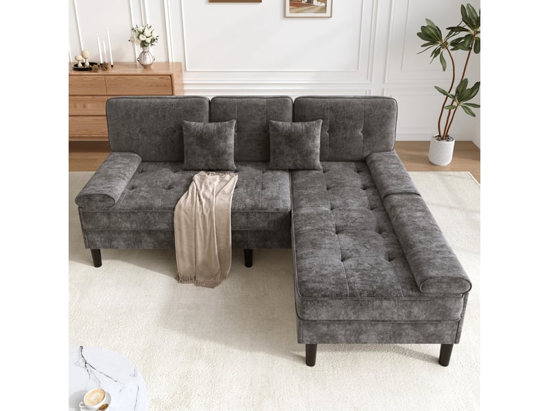 Canapé d'angle, canapé convertible, en chenille, repose-pieds, 195 cm, pour appartement, mobilier pour espace de vie, 3 places - Conforama R