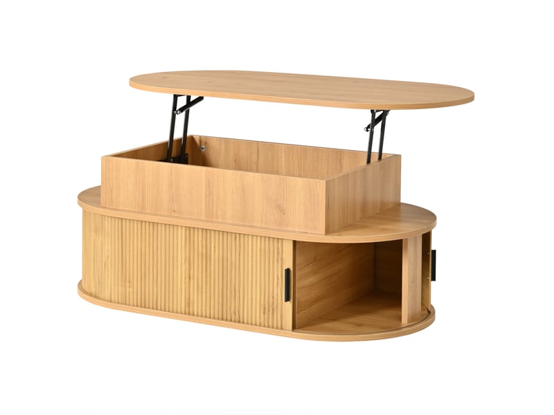  Table basse ovale relevable avec rangement, table salon en mdf coloris bois, 100x50x40 cm  - Conforama E