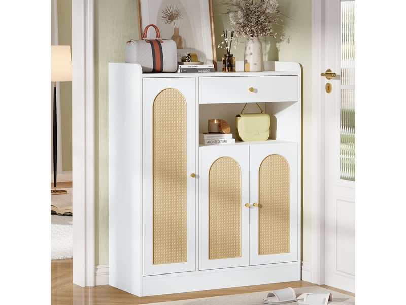  Armoire rangement 90x35x110 cm, meuble à chaussures 3 portes, capacité adaptée couloir, charge max 50 kg par plateau  - Conforama W
