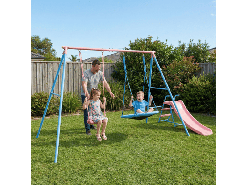 Portique xns107 avec 2 balançoires et toboggan, aire de jeux extérieure pour enfants - Conforama E