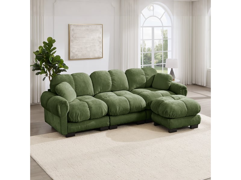  Canapé d'angle, canapé 3 places, avec pouf, style cloud, pour salon, mobilier pour espace de vie, vert  - Conforama C
