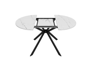 Table extensible pour 4 à 6 personnes avec rallonge, plateau rond ou ovale, pieds en métal, blanc pour salle à manger