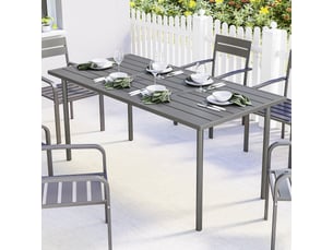 Table de jardin rectangulaire pour 6 personnes avec plateau à lattes en métal de 165 x 80 cm