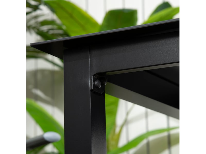  Table de jardin carrée 80x80x74 cm – noire – verre trempé 5 mm, aluminium thermolaqué, 4 places, pieds réglables  - Conforama E