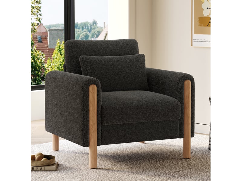  Fauteuil lounge modenvie 1 place en tissu bouclette teddy gris foncé 87 x 83 x 88,5 cm  - Conforama D