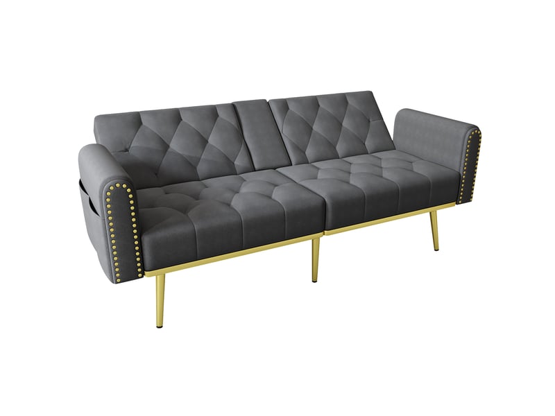  Canapé-lit 2 places 175x80x73.5 cm dossier réglable 3 positions velours gris  - Conforama A