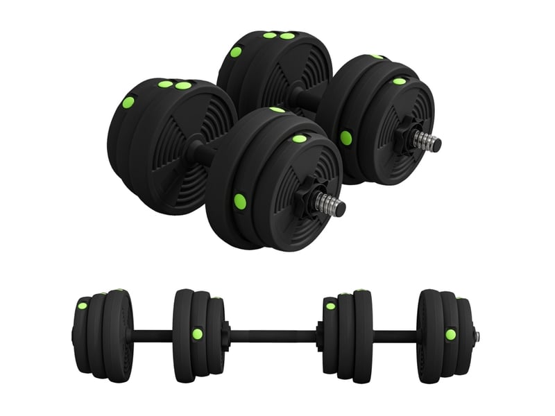  Set d’haltères 2 en 1 25 kg réglable noir et vert  - Conforama A
