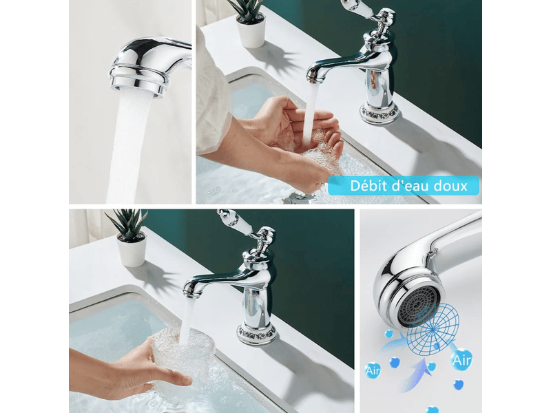  Robinet de lavabo style victorien chromé avec poignée céramique - contrôle eau chaudefroide - installation facile avec flexibles inclus  - Conforama D